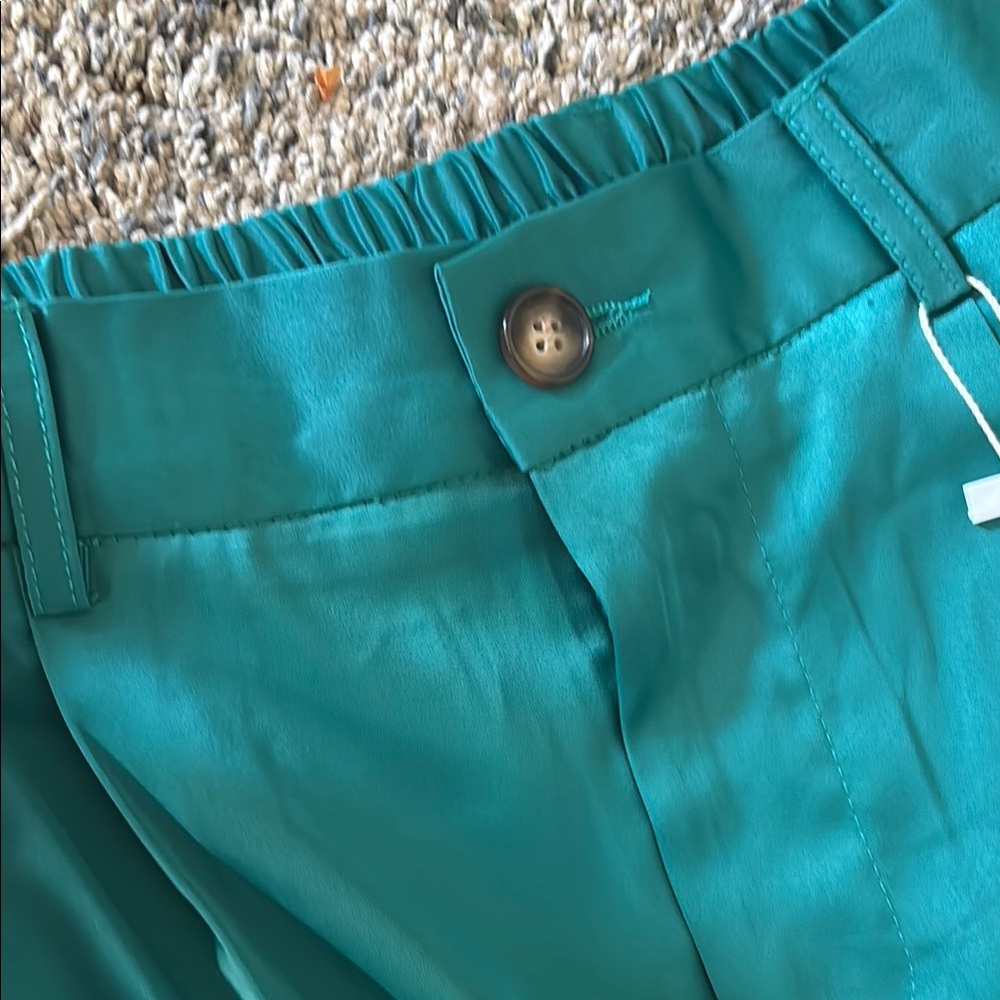 Teal silk wide leg Trousers - Picture 4 of 5